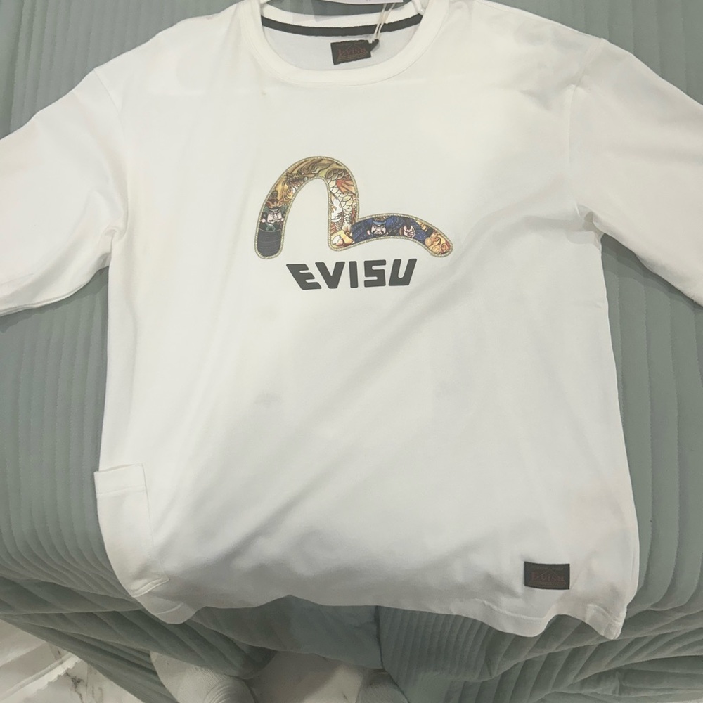 Evisu White Sweatshirt with Gold Accents